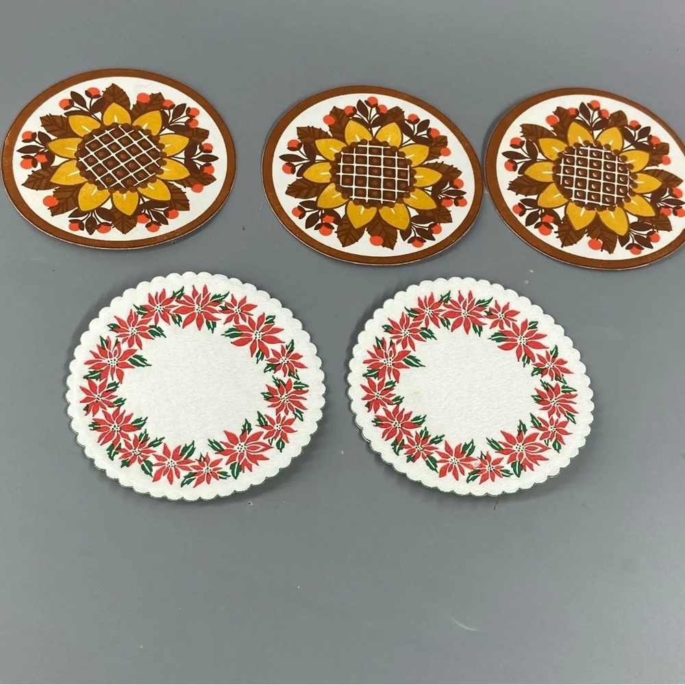 Vintage Paper Coasters MCM mushrooms, plaid, flower power! - Picture 10 of 12